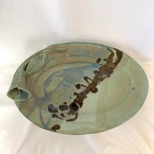 Studio Pottery Calla Lily Serving Platter Artisan Ceramic Leaf Design 3D Flower